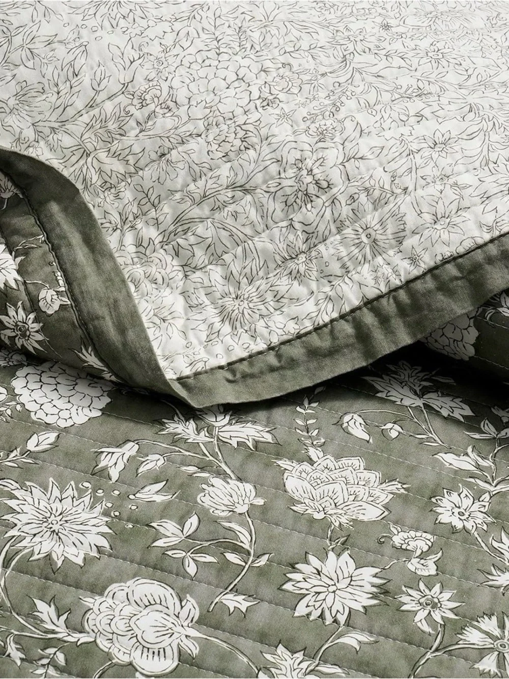 Green Floral Cotton Quilt Set - Classic Home Bedding
